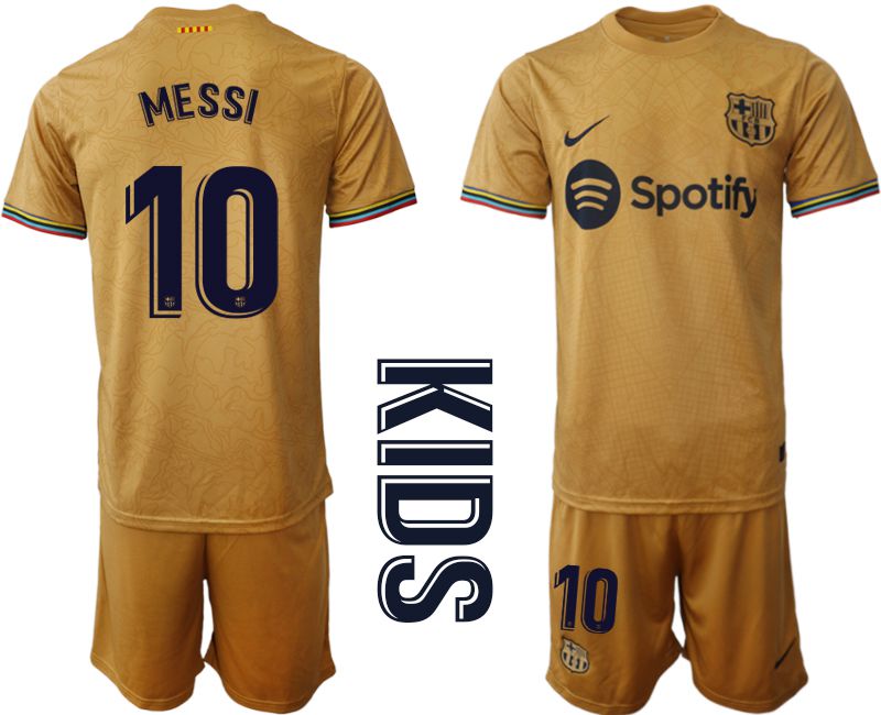 Youth 2022-2023 Club Barcelona away yellow 10 Soccer Jerseys